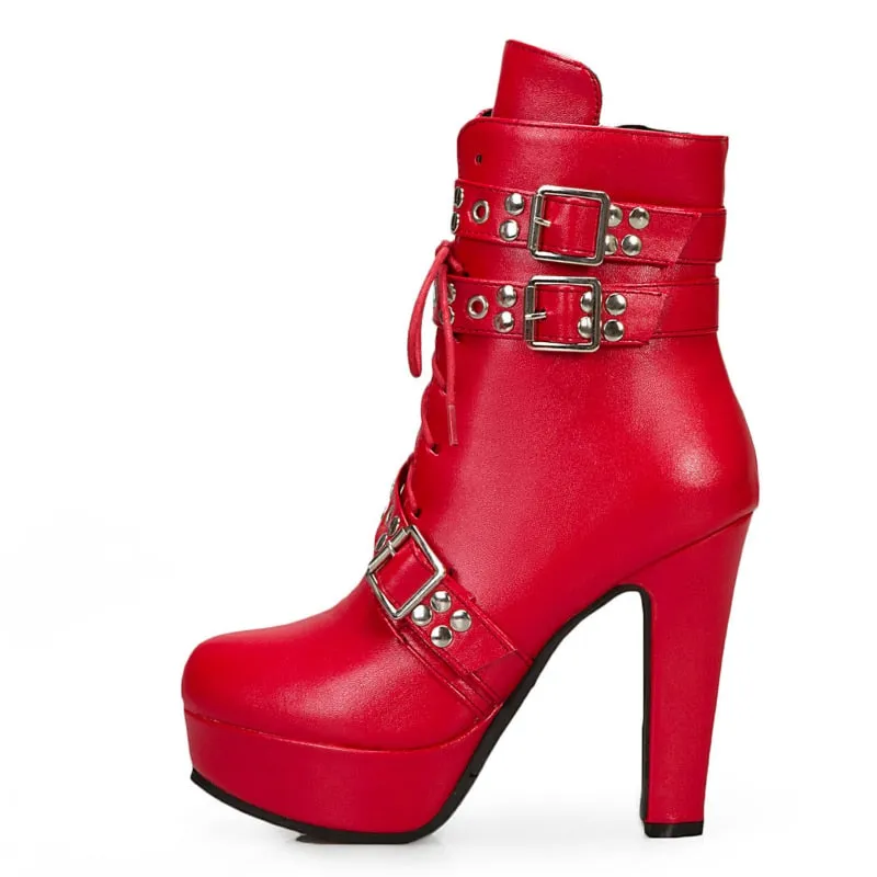 Women Ankle Boots Platform Lace Up High Heel