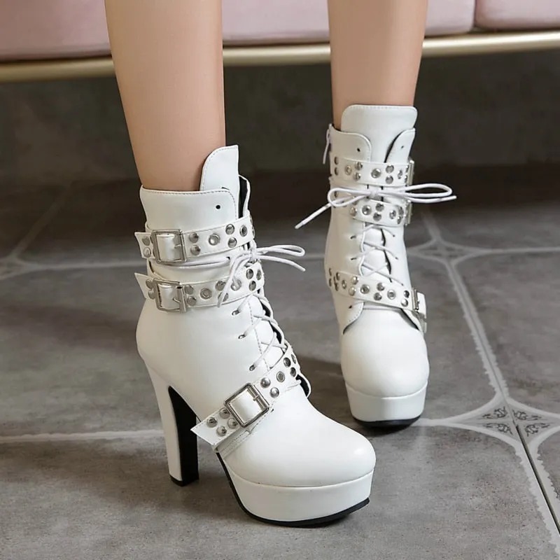 Women Ankle Boots Platform Lace Up High Heel