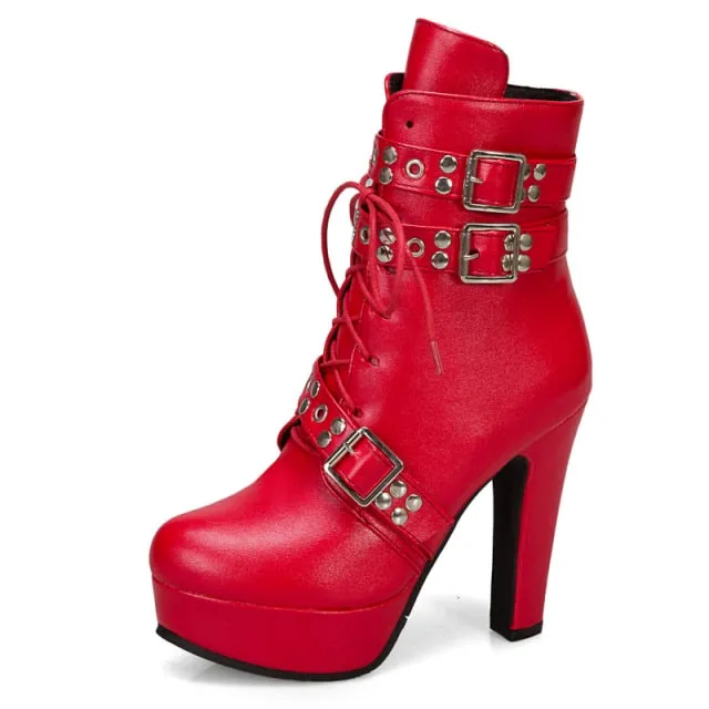 Women Ankle Boots Platform Lace Up High Heel