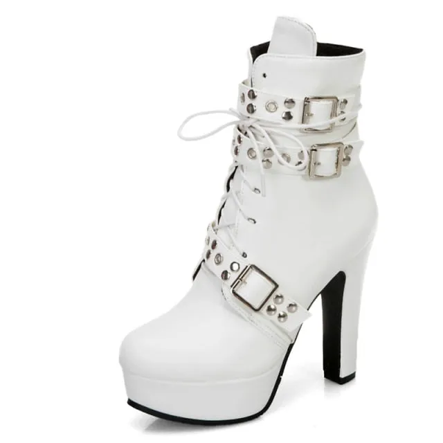 Women Ankle Boots Platform Lace Up High Heel