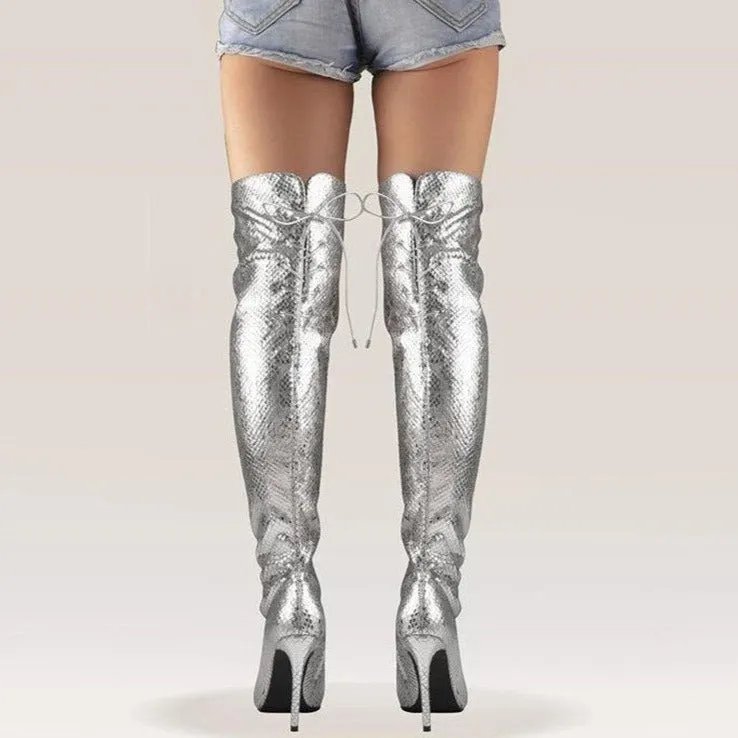 Women Lace Up Over The Knee Long Boots