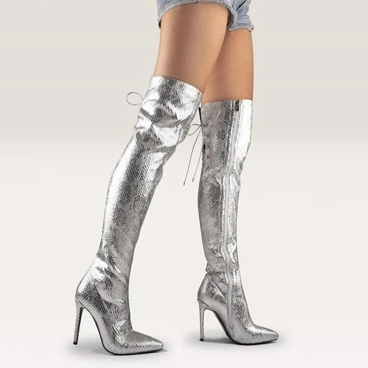 Women Lace Up Over The Knee Long Boots