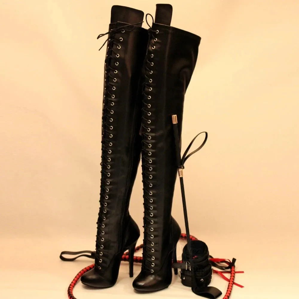 Women Over The Knee Boots 14CM High Heel Cross-tied Zip Stiletto Thigh Long  Boots