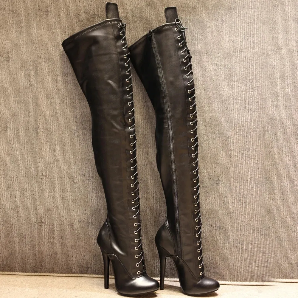 Women Over The Knee Boots 14CM High Heel Cross-tied Zip Stiletto Thigh Long  Boots