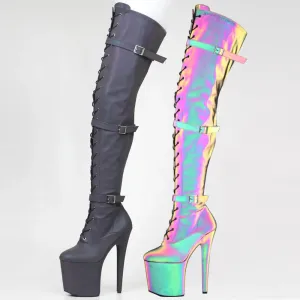 Women Pole Dance Boots Reflective Fabric 20CM High Heel Show Shoes