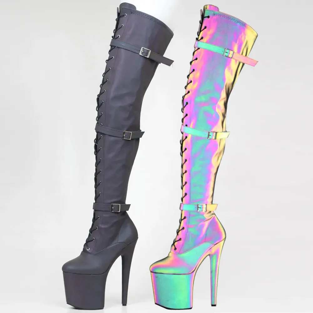 Women Pole Dance Boots Reflective Fabric 20CM High Heel Show Shoes