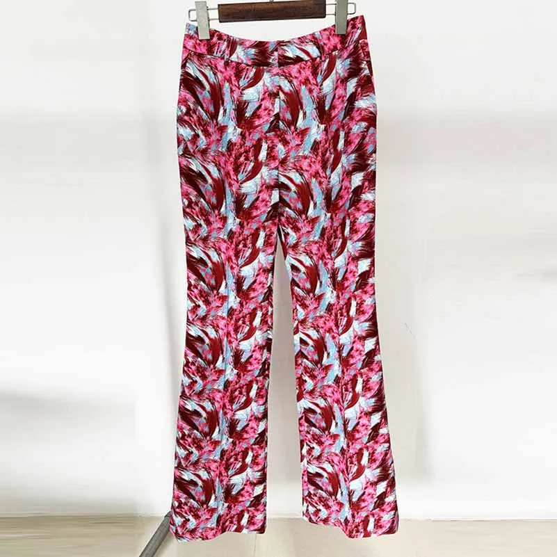 Women Print Collarless Buttons Long Jacket Pantsuit