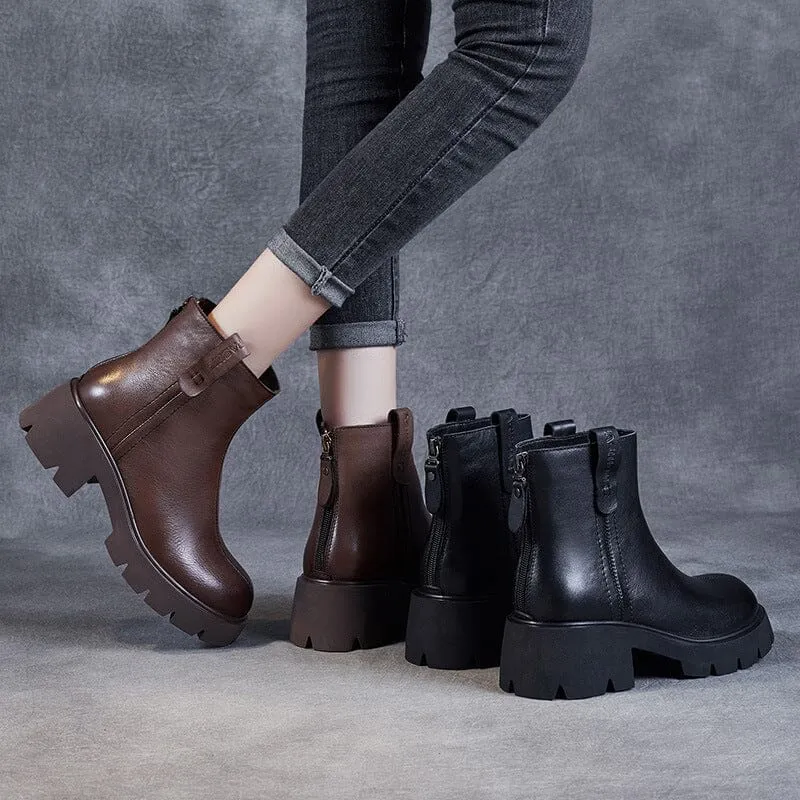 Women Retro Autumn Leather Combat Boots