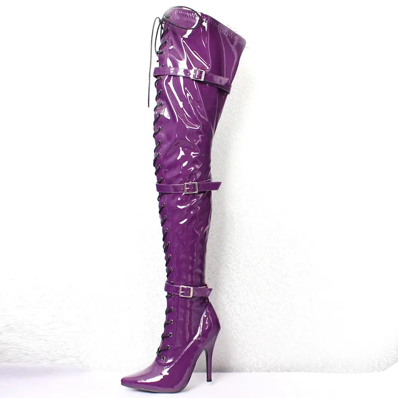 Women Sexy PU Leather 12CM Super High Heel Pointed toe Over-the-Knee Thigh Long Boots