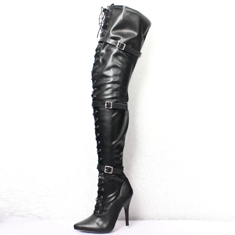Women Sexy PU Leather 12CM Super High Heel Pointed toe Over-the-Knee Thigh Long Boots