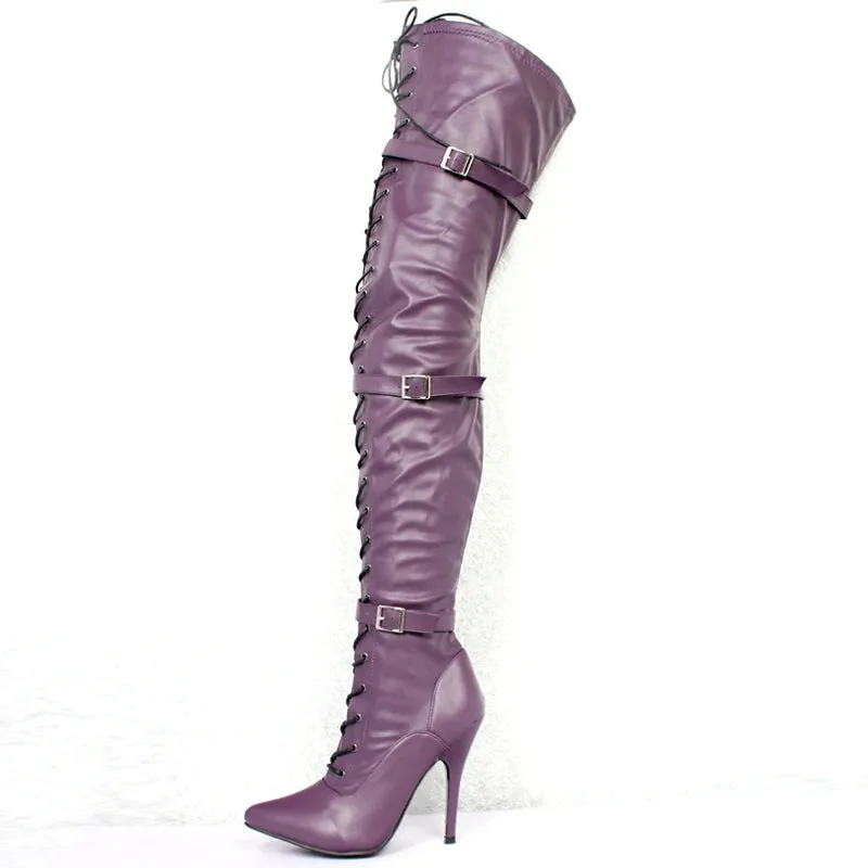 Women Sexy PU Leather 12CM Super High Heel Pointed toe Over-the-Knee Thigh Long Boots