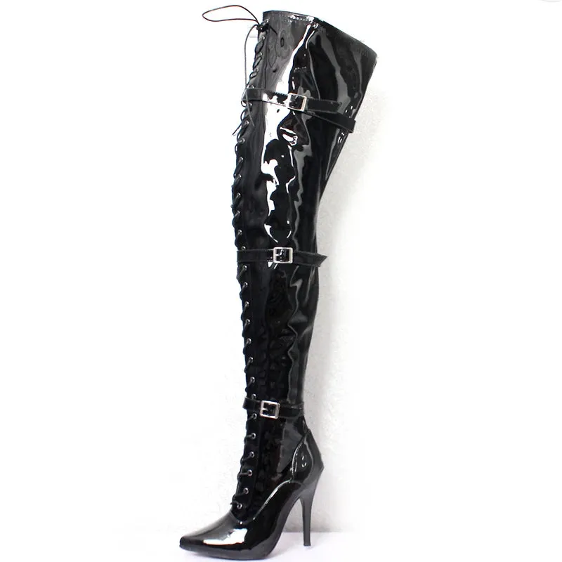 Women Sexy PU Leather 12CM Super High Heel Pointed toe Over-the-Knee Thigh Long Boots