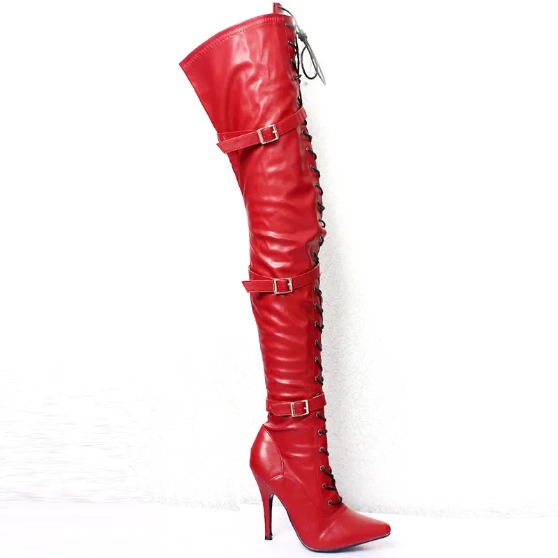 Women Sexy PU Leather 12CM Super High Heel Pointed toe Over-the-Knee Thigh Long Boots