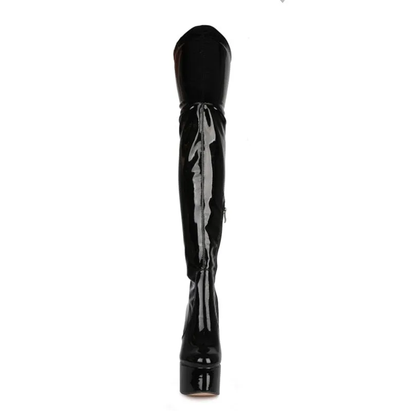 Women Thigh High Boots Patent Leather
