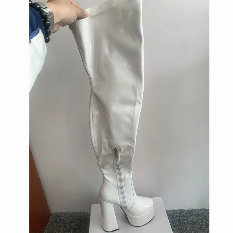 Women Thigh High Boots Patent Leather