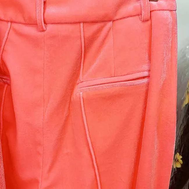Women Velvet Coral Pantsuit One Button Blazer   Mid-High Rise Flare Trousers Pants Suit, Wedding Suit,