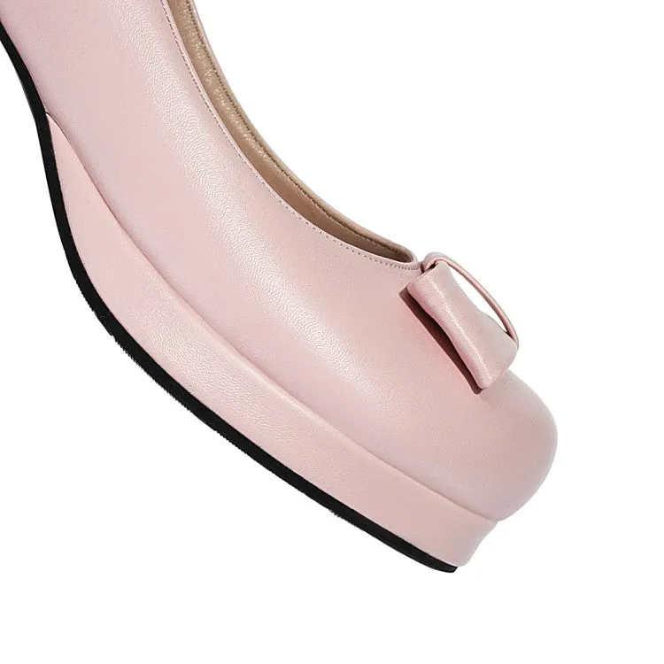 Women's Ankle Strap Bow Chunky Heels Pumps Shoes