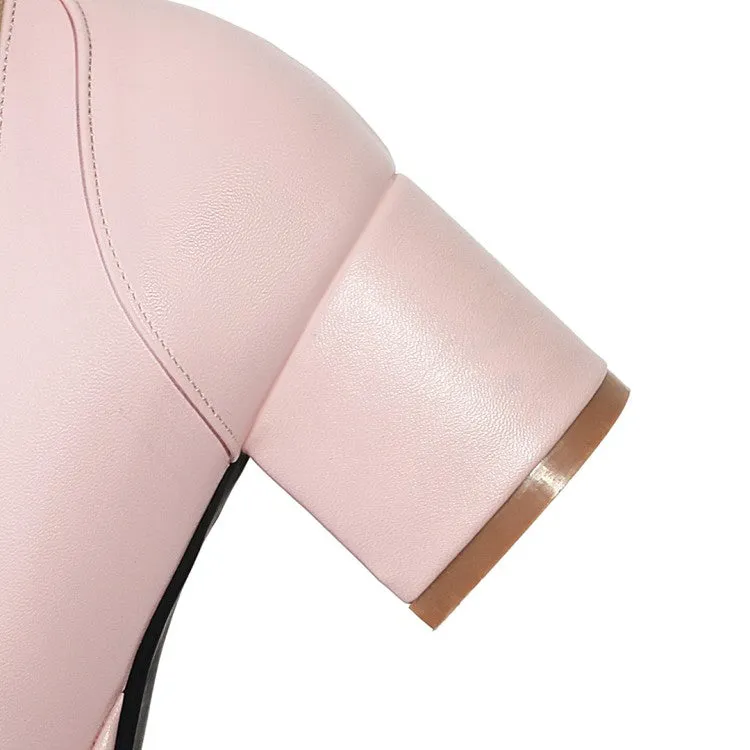 Women's Ankle Strap Bow Chunky Heels Pumps Shoes