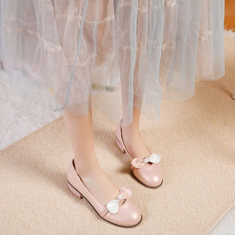 Women's Bow Tie Chunky Heels Pumps