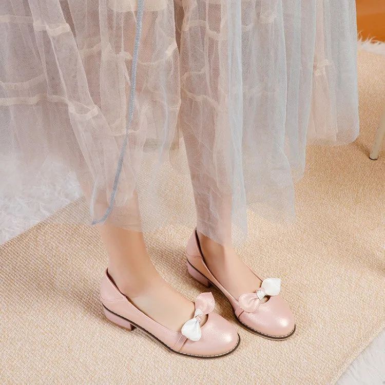 Women's Bow Tie Chunky Heels Pumps