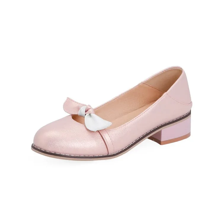 Women's Bow Tie Chunky Heels Pumps
