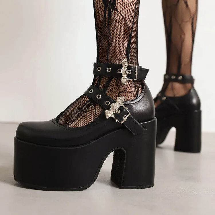 Women's Buckle Block Heel Mary Jane Platform Pumps