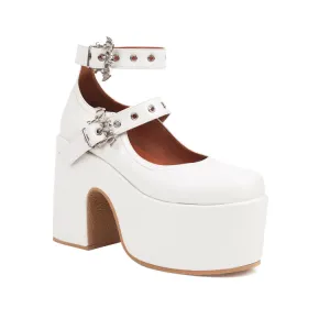 Women's Buckle Block Heel Mary Jane Platform Pumps