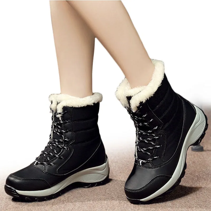 Womens Lace-Up Platform Boots Winter Proof