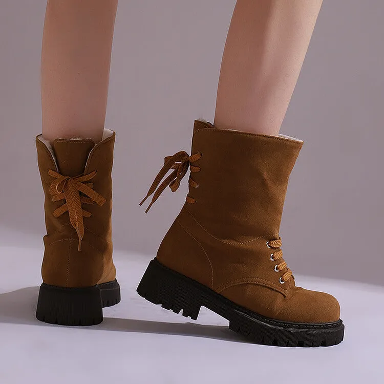 Women's Lace-Up Round Toe Flat Platform Short Boots
