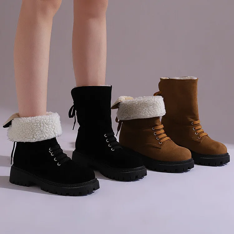 Women's Lace-Up Round Toe Flat Platform Short Boots