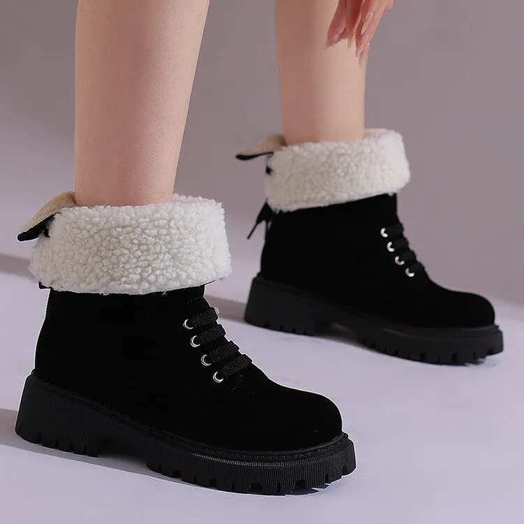 Women's Lace-Up Round Toe Flat Platform Short Boots