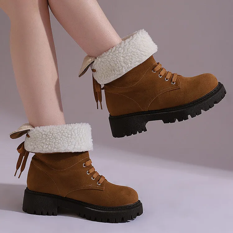 Women's Lace-Up Round Toe Flat Platform Short Boots