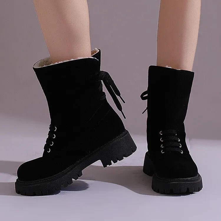 Women's Lace-Up Round Toe Flat Platform Short Boots