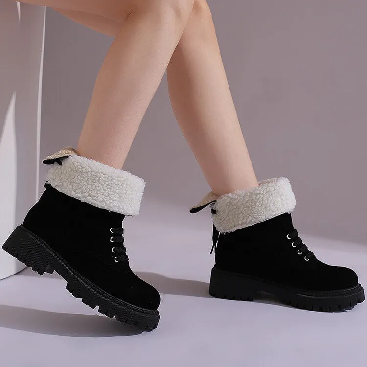 Women's Lace-Up Round Toe Flat Platform Short Boots
