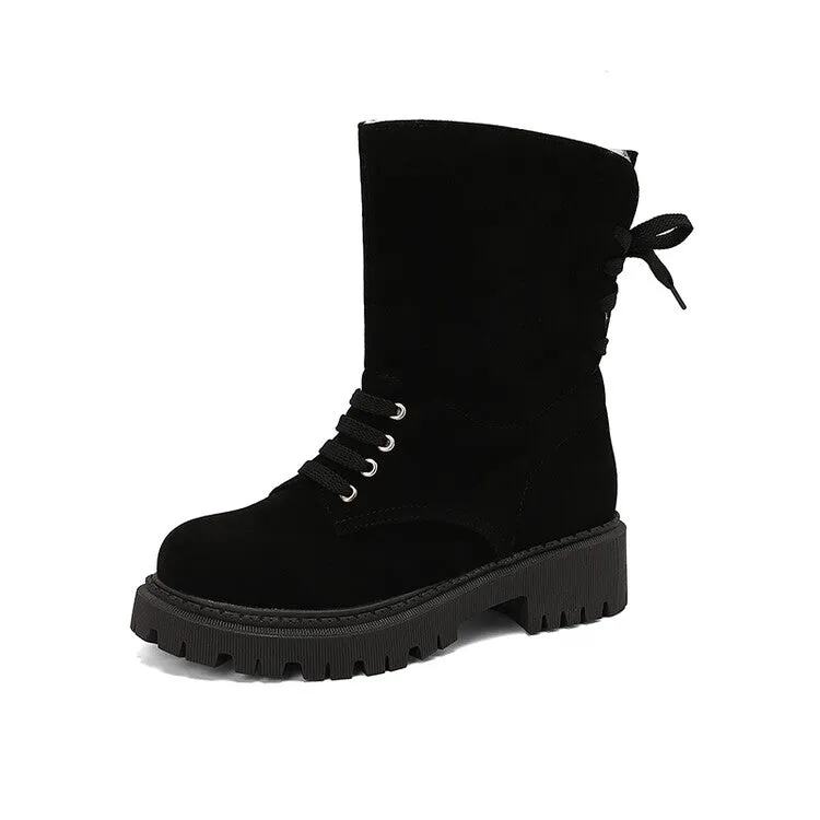 Women's Lace-Up Round Toe Flat Platform Short Boots