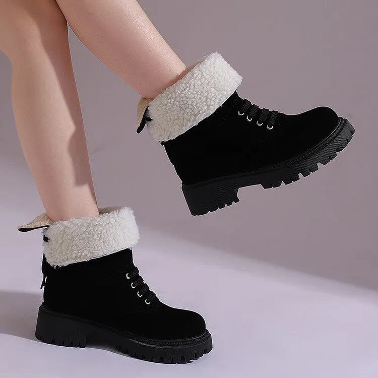 Women's Lace-Up Round Toe Flat Platform Short Boots
