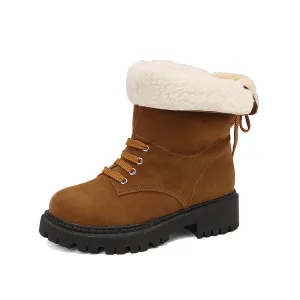Women's Lace-Up Round Toe Flat Platform Short Boots