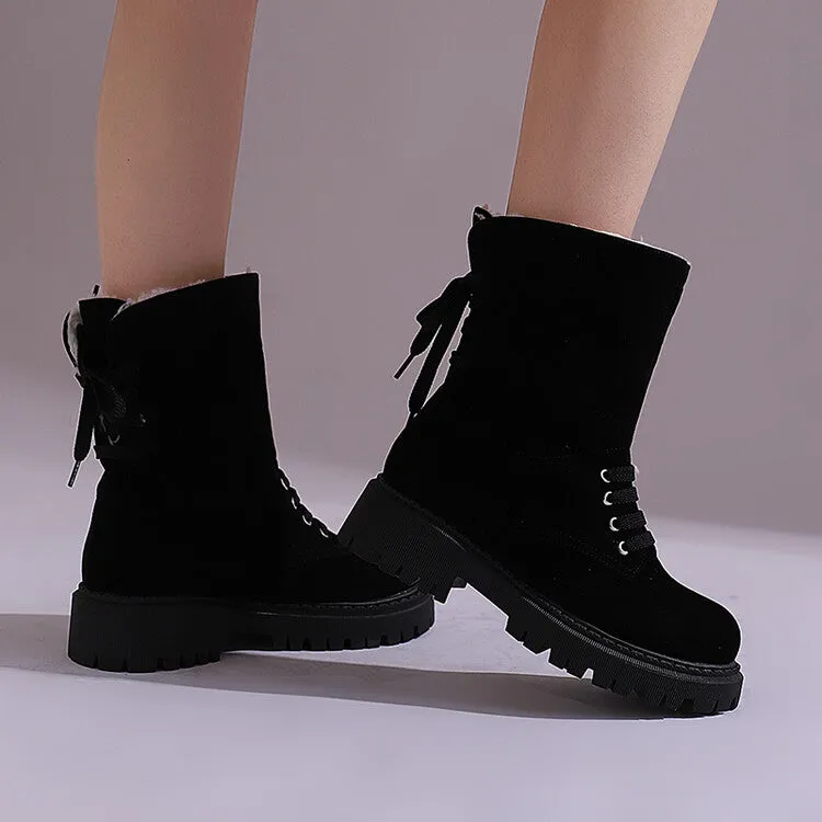 Women's Lace-Up Round Toe Flat Platform Short Boots