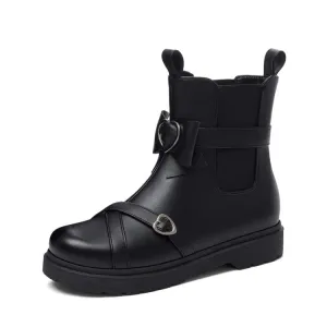 Women's Lolita Pu Leather Round Toe Bicolor Bow Tie Flat Ankle Boots