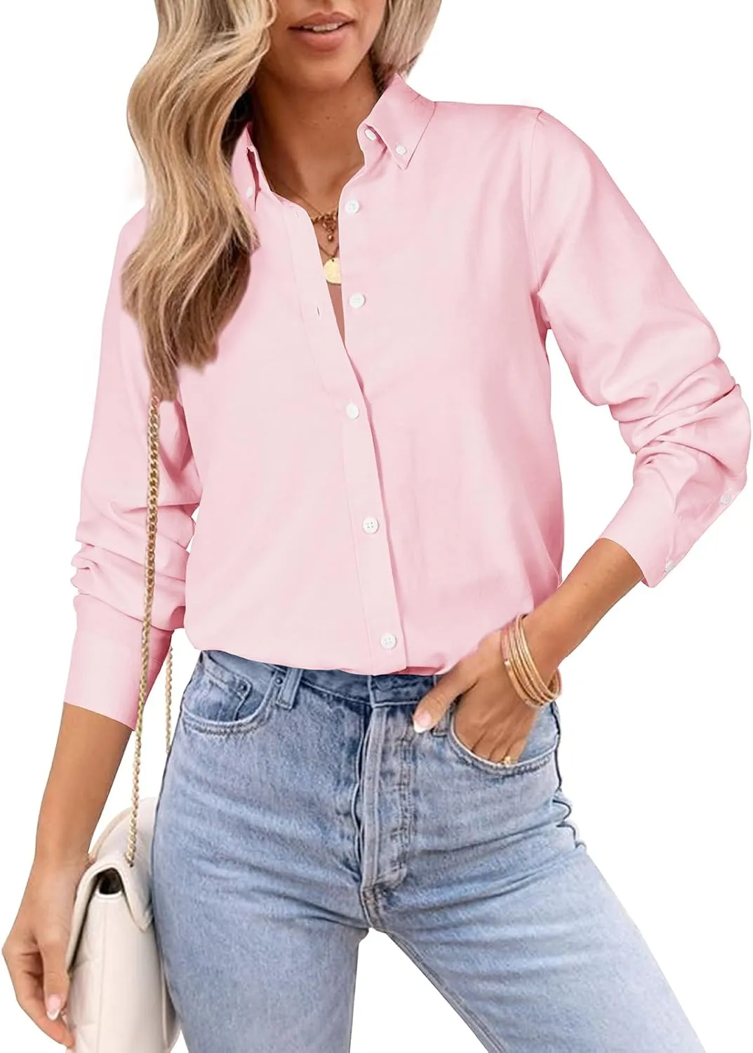 Womens Oxford Shirts Button Down Shirts Cotton Dress Shirts Long Sleeve Collared Work Office Blouses