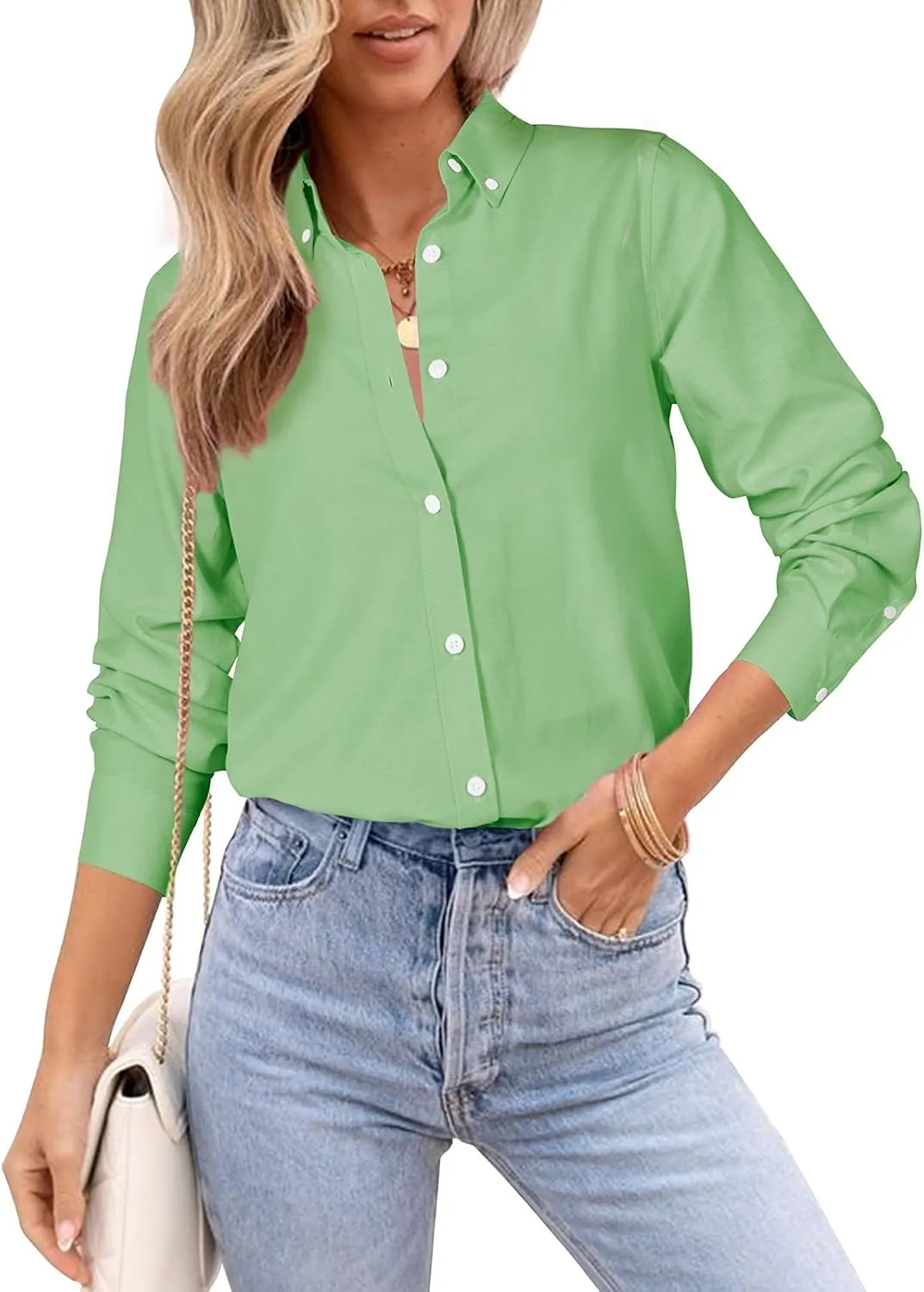 Womens Oxford Shirts Button Down Shirts Cotton Dress Shirts Long Sleeve Collared Work Office Blouses