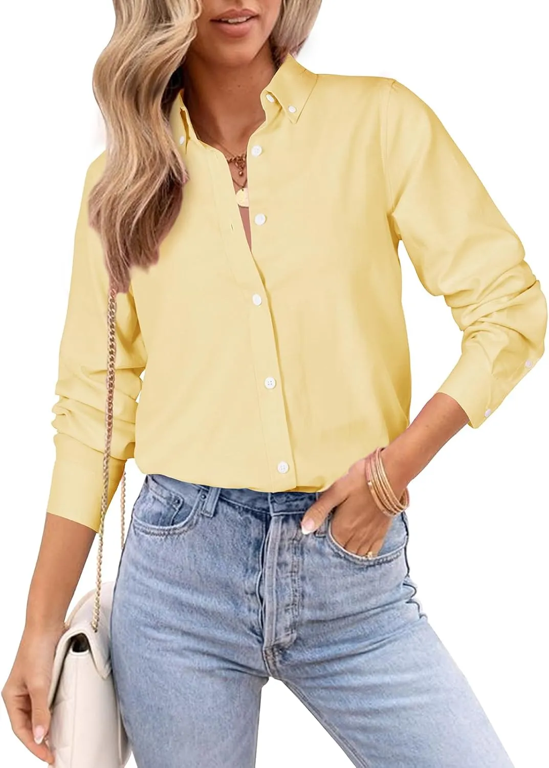 Womens Oxford Shirts Button Down Shirts Cotton Dress Shirts Long Sleeve Collared Work Office Blouses