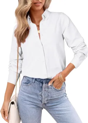 Womens Oxford Shirts Button Down Shirts Cotton Dress Shirts Long Sleeve Collared Work Office Blouses