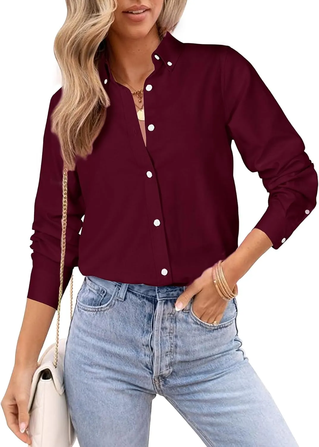 Womens Oxford Shirts Button Down Shirts Cotton Dress Shirts Long Sleeve Collared Work Office Blouses