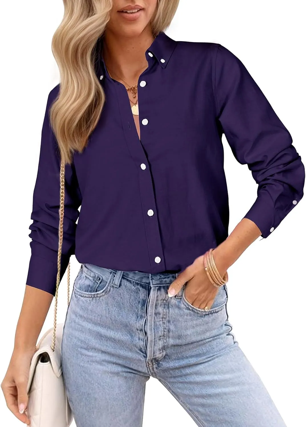 Womens Oxford Shirts Button Down Shirts Cotton Dress Shirts Long Sleeve Collared Work Office Blouses