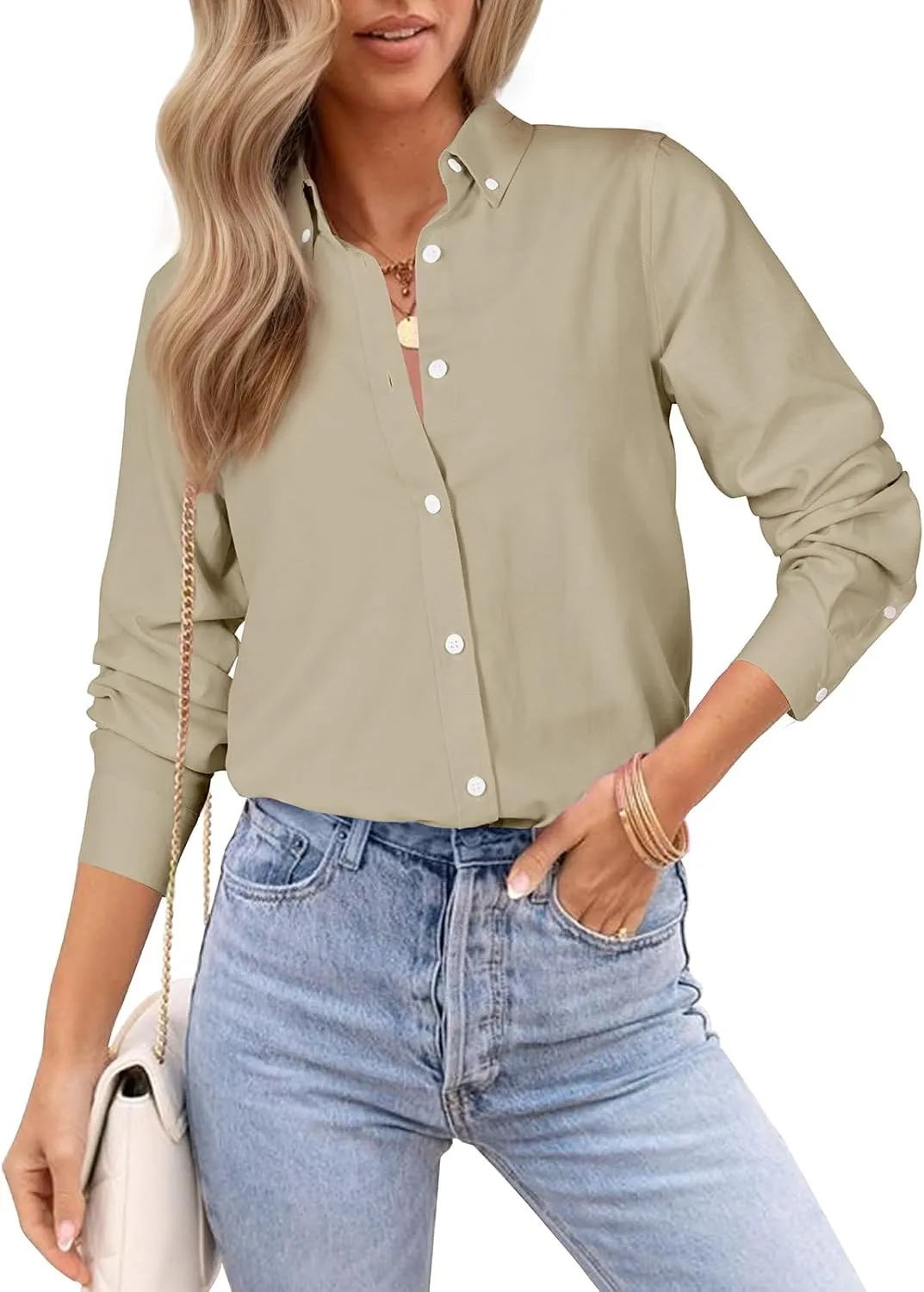 Womens Oxford Shirts Button Down Shirts Cotton Dress Shirts Long Sleeve Collared Work Office Blouses