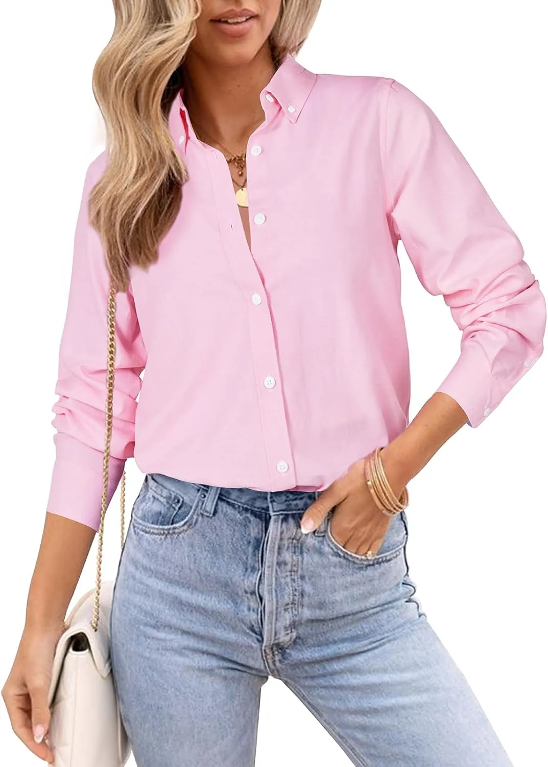 Womens Oxford Shirts Button Down Shirts Cotton Dress Shirts Long Sleeve Collared Work Office Blouses