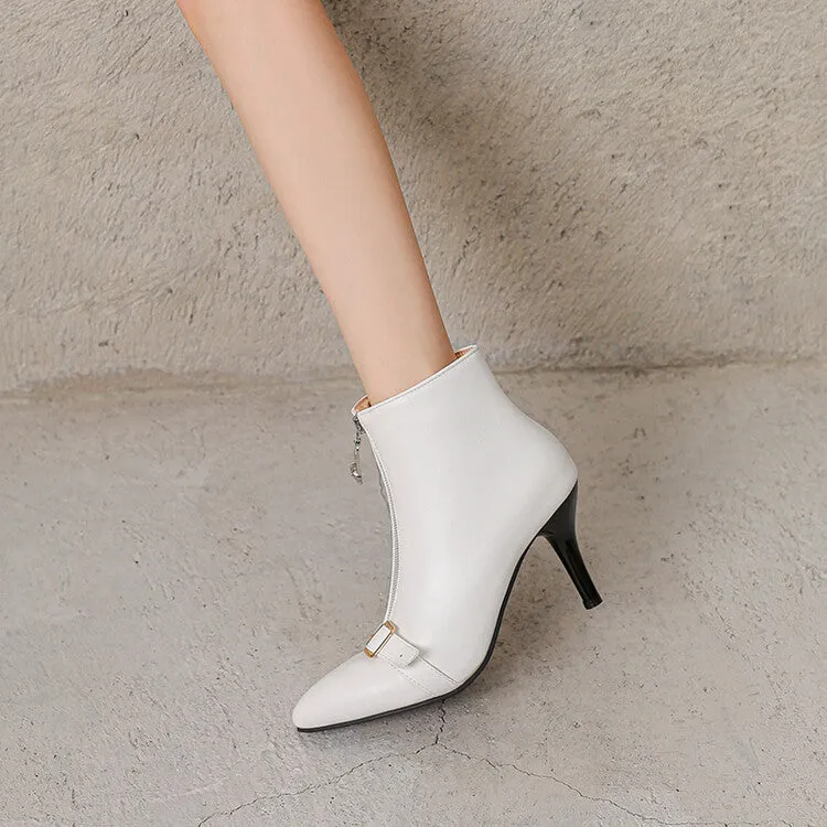 Women's Patchwork Buckle Strap Pointed Toe Spike Heel Ankle Boots