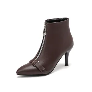 Women's Patchwork Buckle Strap Pointed Toe Spike Heel Ankle Boots
