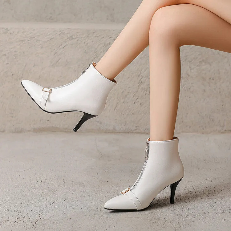 Women's Patchwork Buckle Strap Pointed Toe Spike Heel Ankle Boots